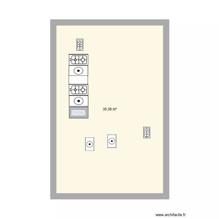 piano de cuisson. Plan de 1  et 35 m²
