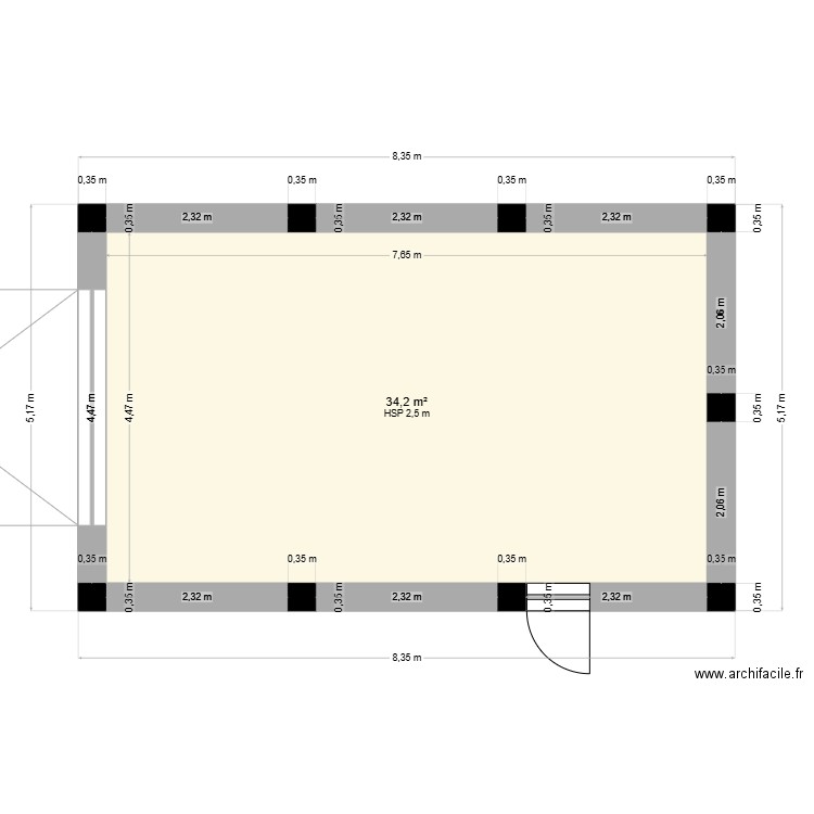 atelier. Plan de 1 pièce et 34 m2