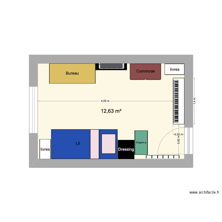 Chambre. Plan de 1 pièce et 13 m2