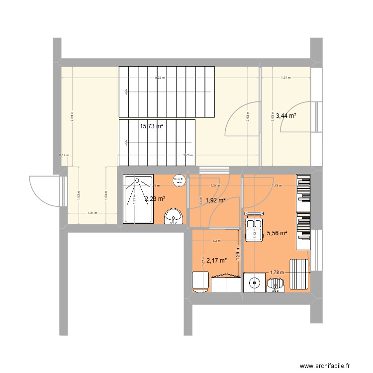 Vestiare local Menage stockage Les Moulins à vent. Plan de 6 pièces et 31 m2