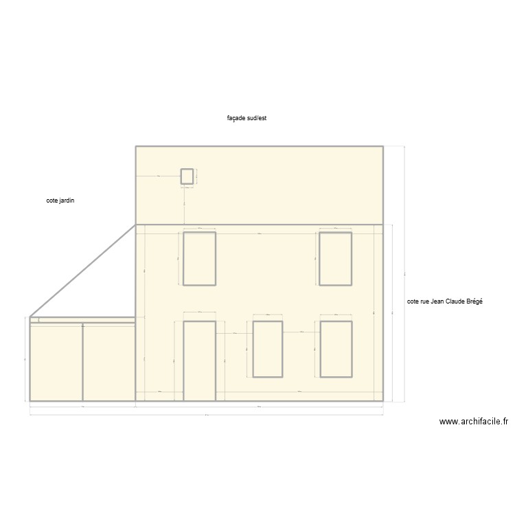 plan facade. Plan de 8 pièces et 76 m2