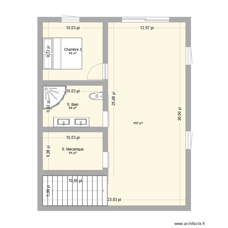 S-sol. Plan de 4 pièces et 63 m2