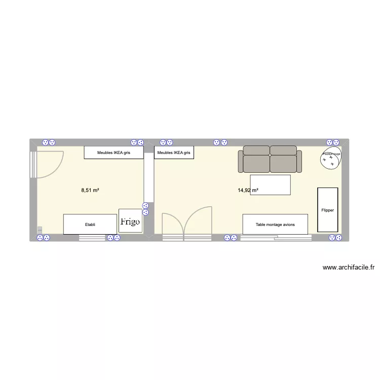 Atelier (2 pièces). Plan de 2 Pièces et 23 m² Atelier (2 pièces). Plan de 2 Pièces et 23 m²