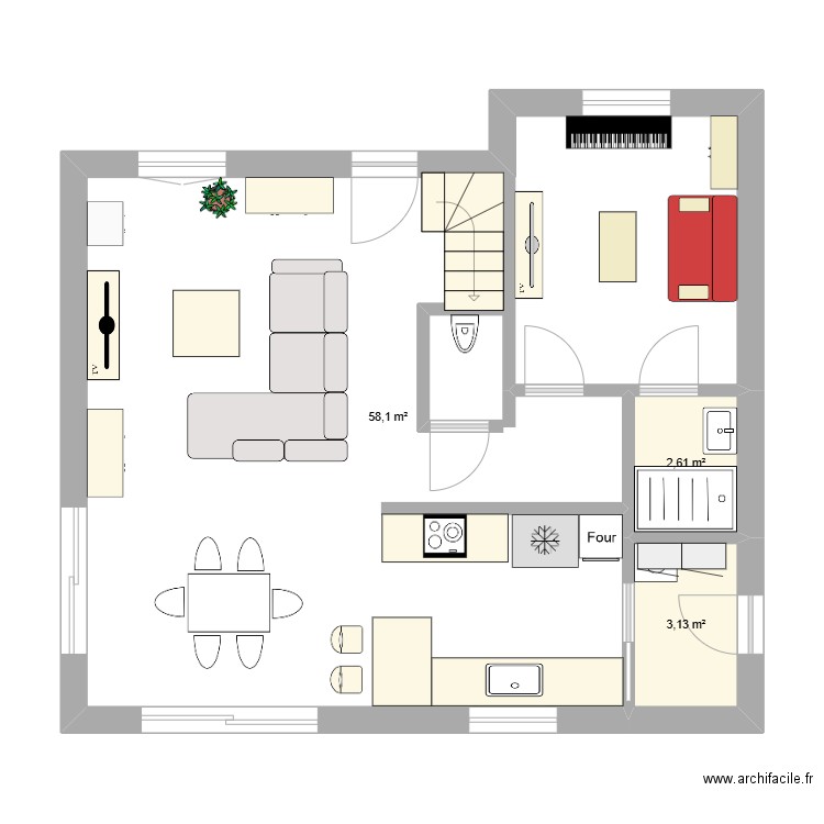 bouchard. Plan de 3 pièces et 64 m2