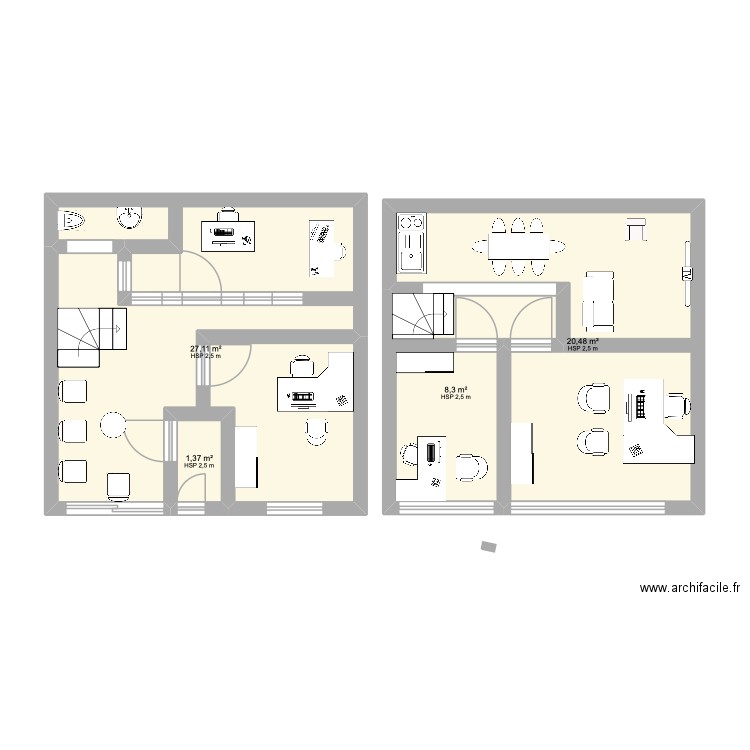 Plan bureau 2. Plan de 4 pièces et 57 m2