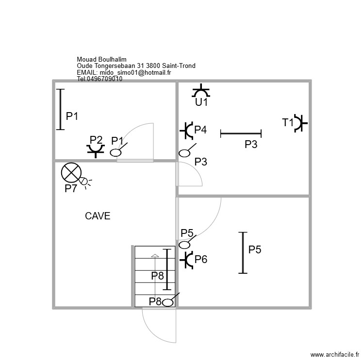 CAVE MOU3AD. Plan de 4 pièces et 19 m2