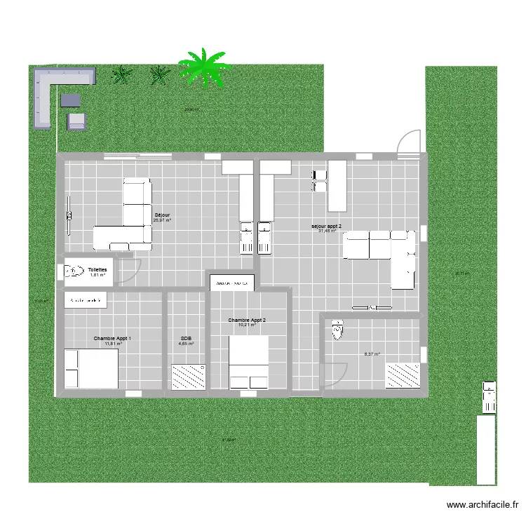 Projection grant 1. Plan de 8  et 97 m²