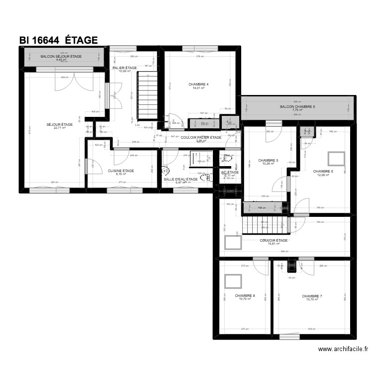 BI 16644.. Plan de 39 pièces et 321 m2