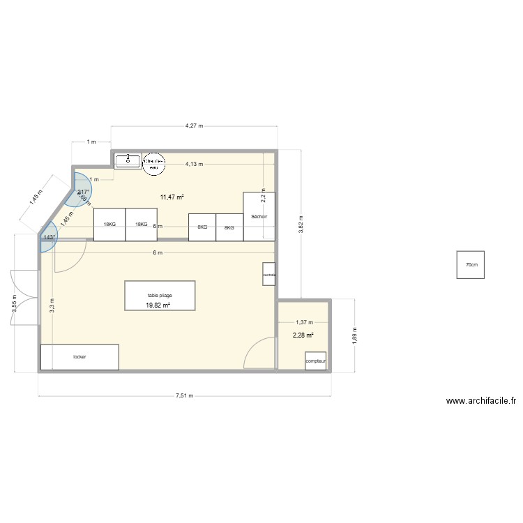 Laverie Chartrons 1ère étape. Plan de 3 pièces et 34 m2