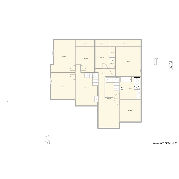 54louetage. Plan de 14 pièces et 154 m2