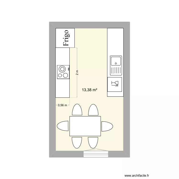 Cuisine. Plan de 1  et 13 m²