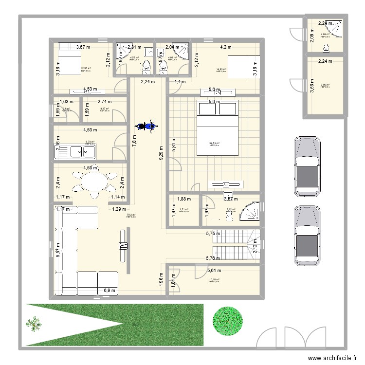 Projet Lawan 2. Plan de 14 pièces et 198 m2