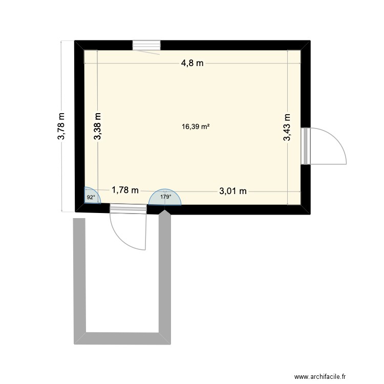 plokn. Plan de 1 pièce et 16 m2