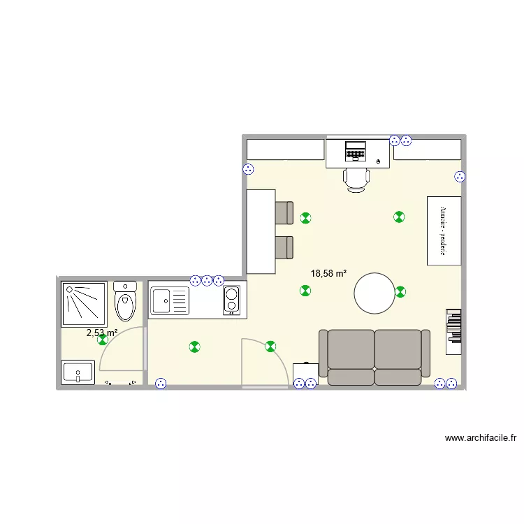 Studio projet 1 elec. Plan de 2 et 21 m² Studio projet 1 elec. Plan de 2 et 21 m²