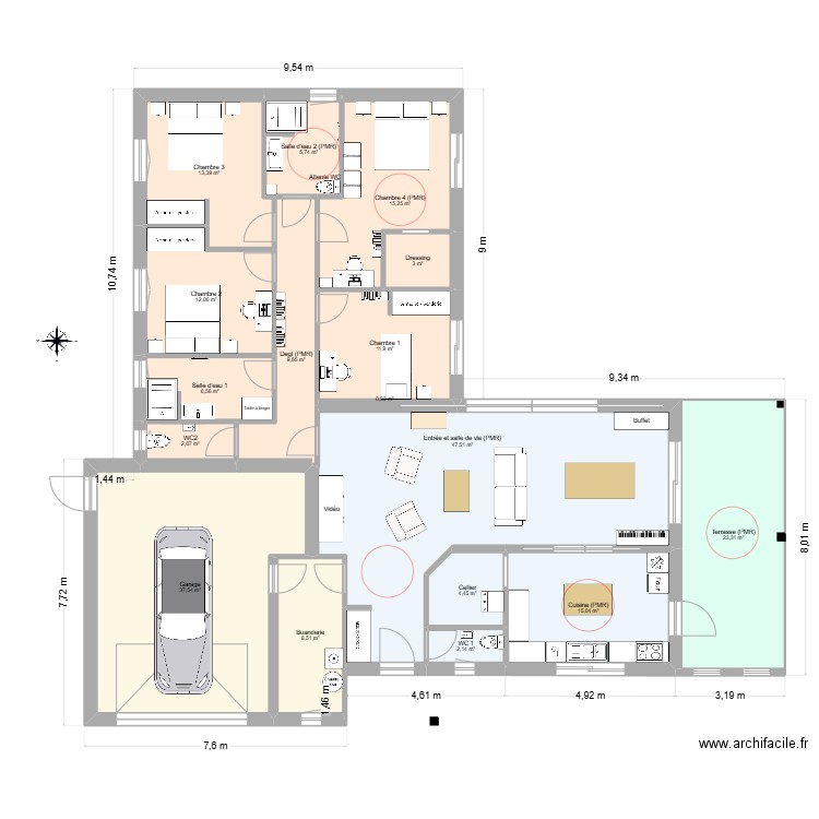 Gorisse PP4. Plan de 17 pièces et 219 m2