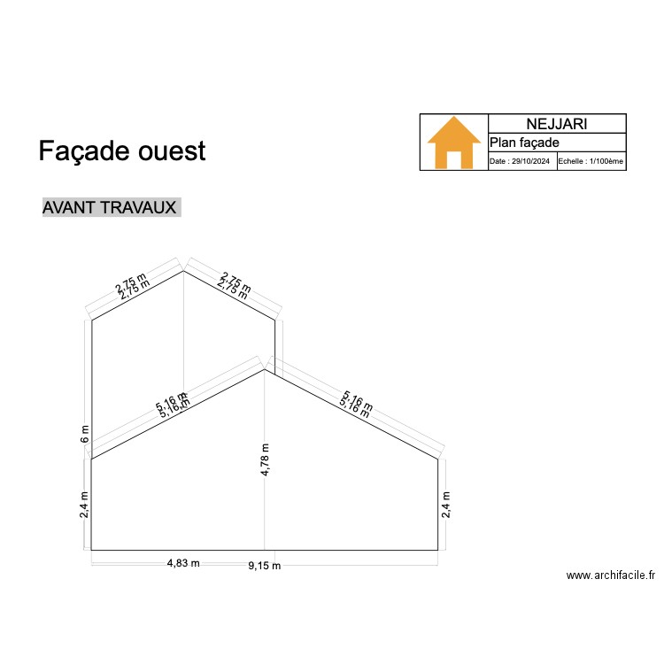 Façade ouest. Plan de 0 pièce et 0 m2