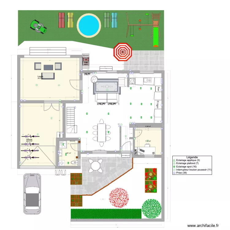 Peupliers RDC 6 Ao&ucirc;t 2025 salon jardin3. Plan de 5 pièces et 63 m²