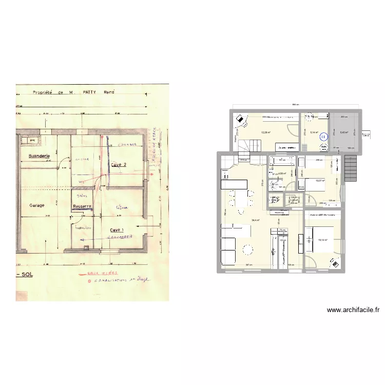 T&eacute;traz proposition escalier 2. Plan de 9  et 84 m²