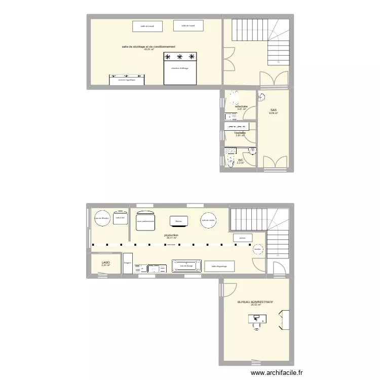 plan fromagerie complet. Plan de 8  et 125 m²