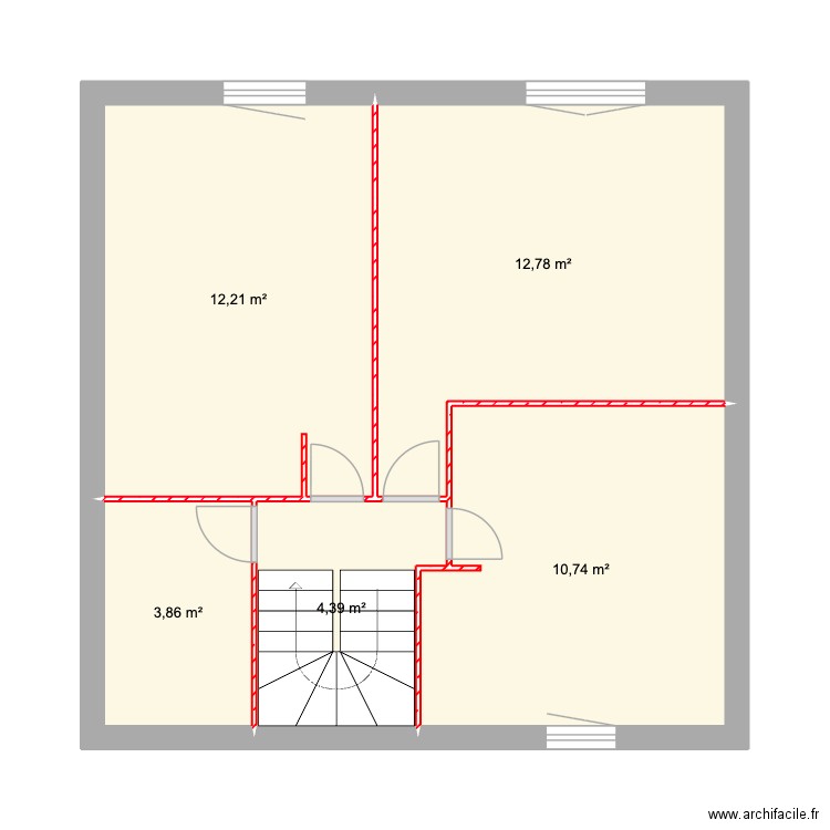 1er étage. Plan de 5 pièces et 44 m2