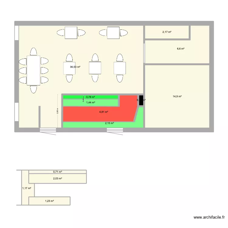 restaurant wellness. Plan de 13  et 75 m²