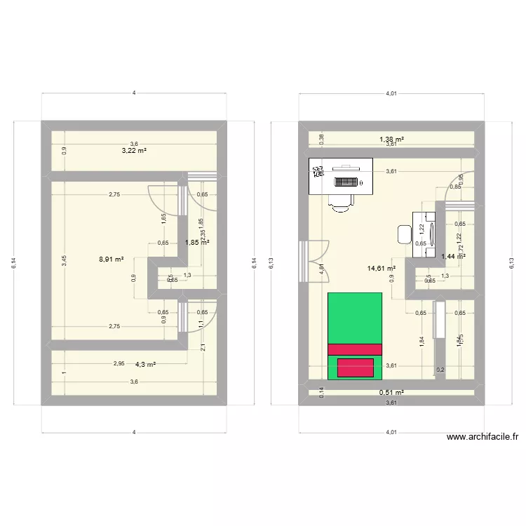 Chambre Inès. Plan de 8 et 36 m² Chambre Inès. Plan de 8 et 36 m²