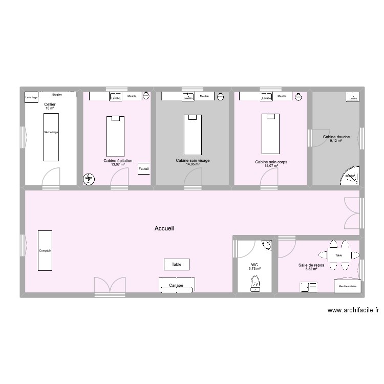 institut. Plan de 8 pièces et 128 m2