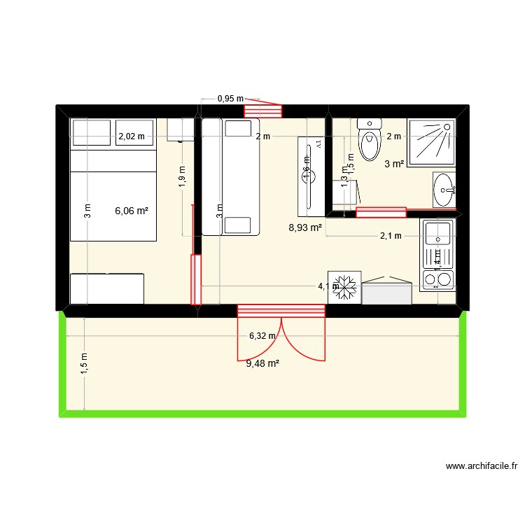 studio. Plan de 0 pièce et 0 m2