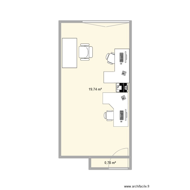 Bureau URC 808. Plan de 2 pièces et 21 m2