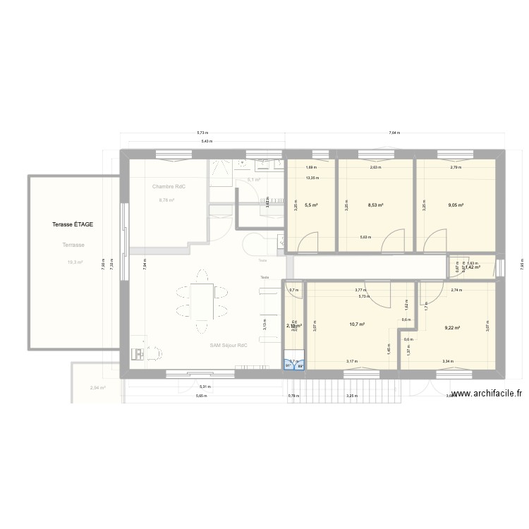 mamie modification 1. Plan de 14 pièces et 160 m2