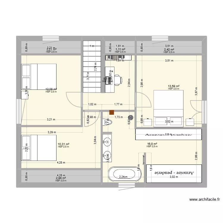 etage final. Plan de 9 pièces et 70 m²