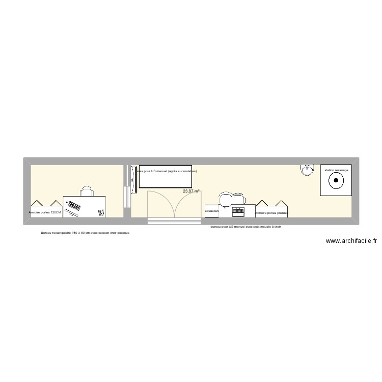 local US. Plan de 1 pièce et 24 m2