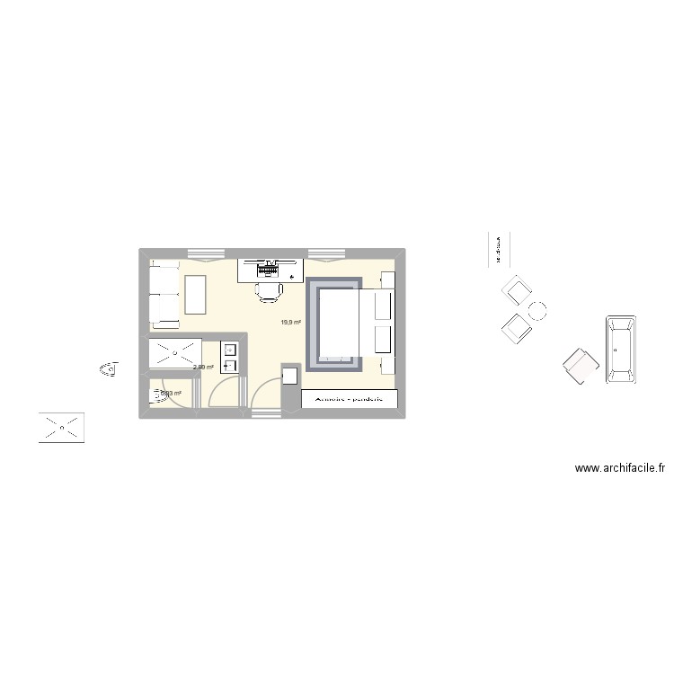 ronce 4. Plan de 3 pièces et 24 m2