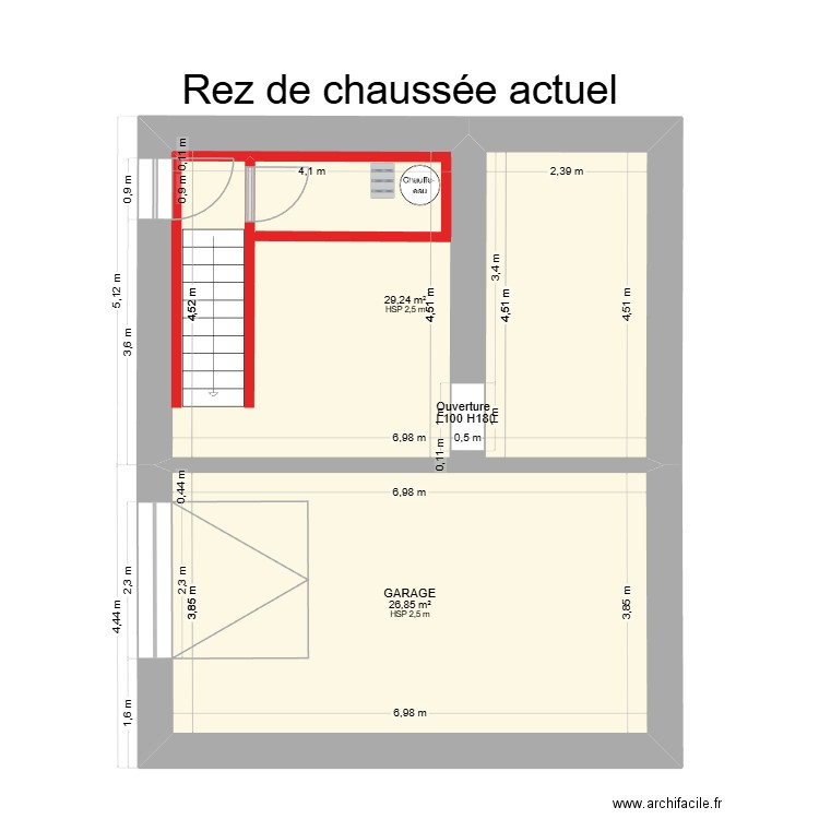 Plan rez de chaussée aprés travaux location n7. Plan de 2 pièces et 56 m2