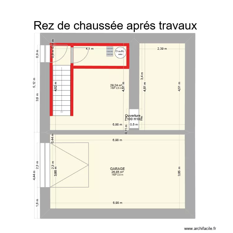 Plan rez de chaussée aprés travaux location n7. Plan de 2 pièces et 56 m² Plan rez de chaussée aprés travaux location n7. Plan de 2 pièces et 56 m²