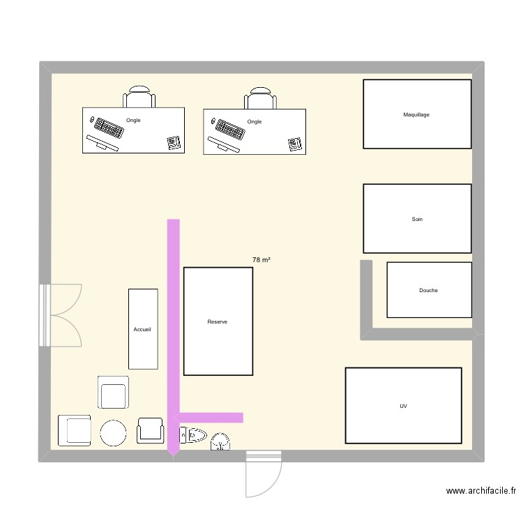 Institut. Plan de 1 pièce et 78 m2