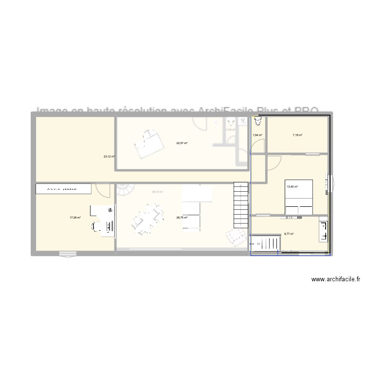 étage grange. Plan de 8 pièces et 123 m2