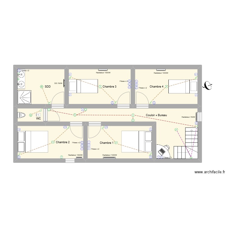 R+1 : Saint-Armand-Villages. Plan de 7 pièces et 60 m2