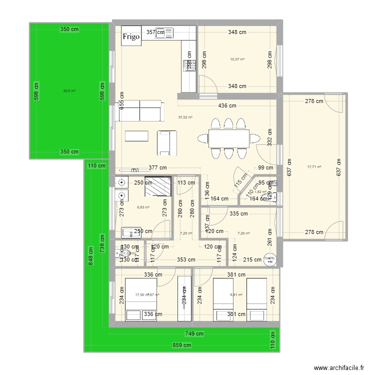 MORGANT MARYLINE dalle beton. Plan de 12 pièces et 146 m2
