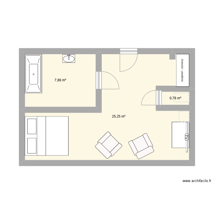 pi1. Plan de 3 pièces et 34 m2