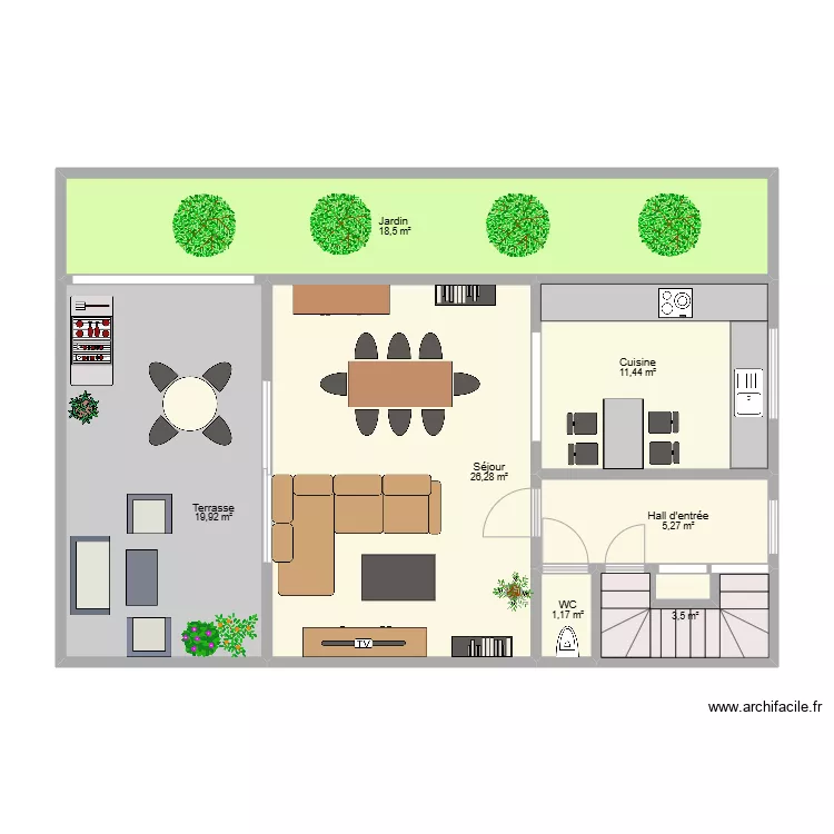 Maison Ougr&eacute;e RDC avec cotes. Plan de 
