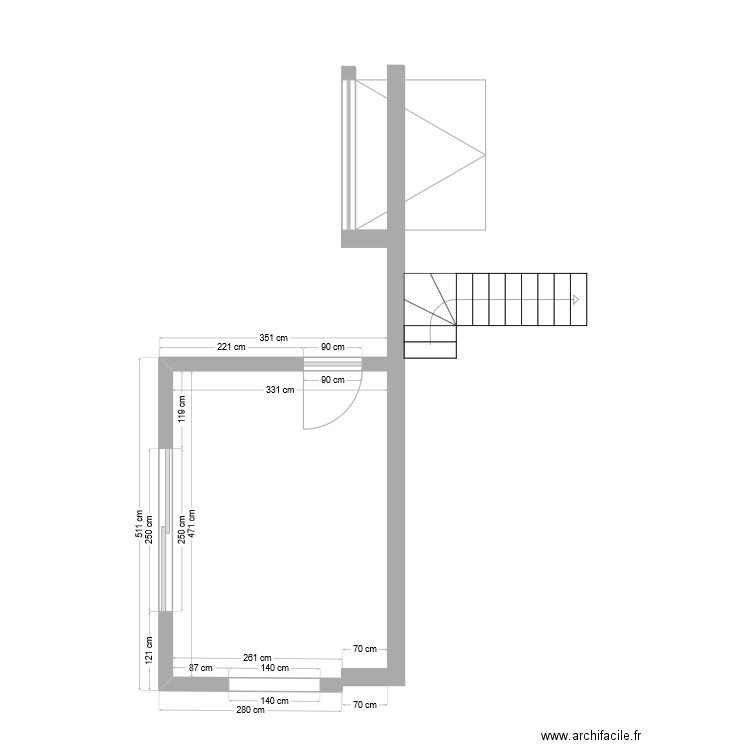 extension. Plan de 2 pièces et 27 m2