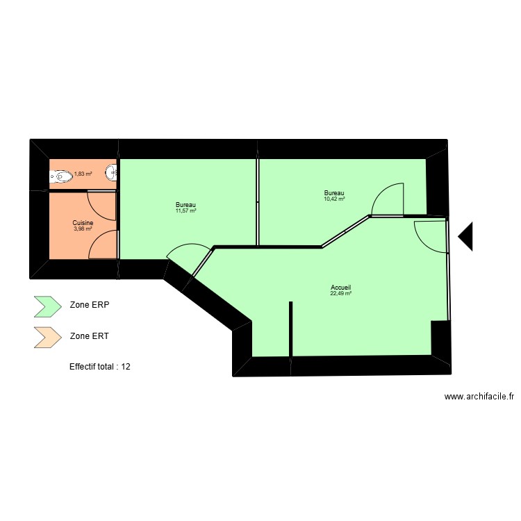 Sète - ERP. Plan de 5 pièces et 50 m2