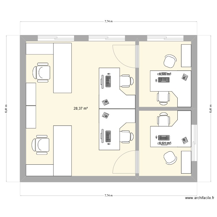 BUREAU GBM. Plan de 3 pièces et 42 m2