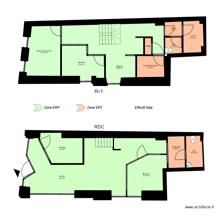 La Rochelle - ERP. Plan de 21 pièces et 154 m2