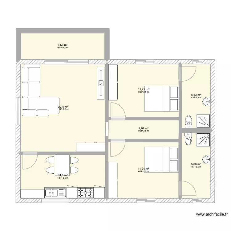 logement chef AG. Plan de 8  et 79 m²