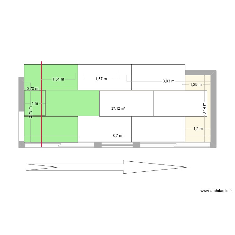 guinguette - placo. Plan de 1 pièce et 27 m2