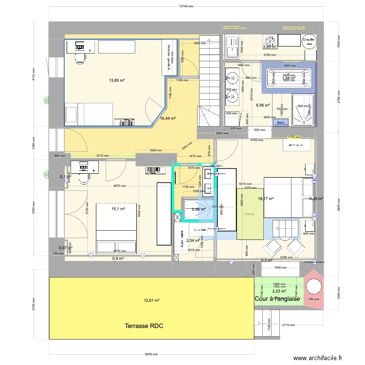 Appart Gavelière RDJ mars 24. Plan de 20 pièces et 207 m2