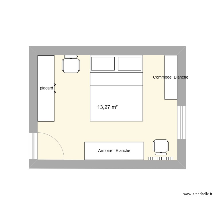 Chambre 1. Plan de 1 pièce et 13 m2