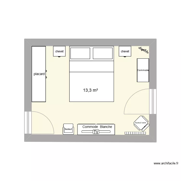 Chambre 1. Plan de 1  et 13 m²